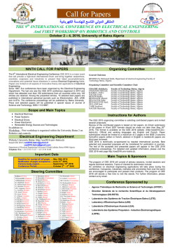 4, 2016, University of Batna Algeria NINTH CALL FOR PAPERS