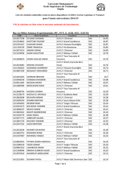 Bac ou Filière Sciences Expérimentales (PC, SVT, S. AGR, SGC, S