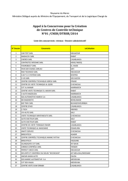 Appel &agrave; la Concurrene pour la Cr&eacute;ation de Centres de Contr&ocirc;le