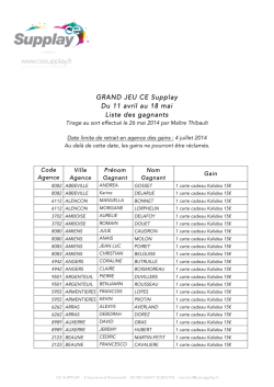 GRAND JEU CE Supplay Du 11 avril au 18 mai Liste des gagnants