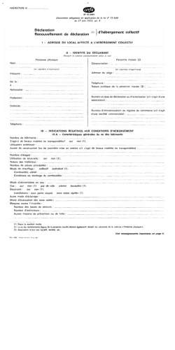 CERFA n&deg; 61-2091 : D&eacute;claration d`h&eacute;bergement collectif