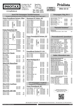 Prislista, 15 December 2014