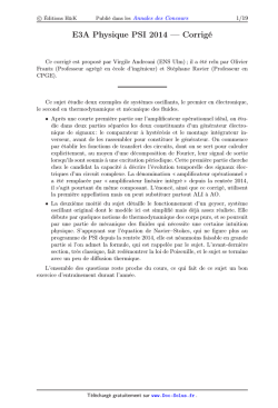 E3A Physique PSI 2014 &mdash; Corrig&eacute;