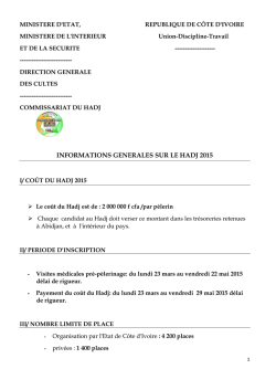 INFORMATIONS GENERALES SUR LE HADJ 2015