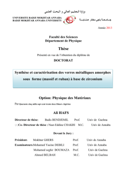 Synthèse et caractérisation des verres métalliques amorphes sous