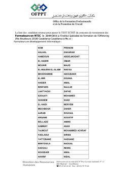 Direction des Ressources Humaines La liste des candidats retenus
