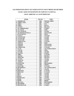 LES PERSONNES DONT LES NOMS SUIVENT SONT PRIEES DE
