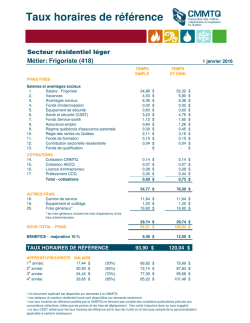 Frigoriste - taux horaires de r&eacute;f&eacute;rence - janvier 2016