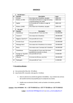 ANNONCES Contacts : Oscar NYANDWI : T&eacute;l : + - iwacu