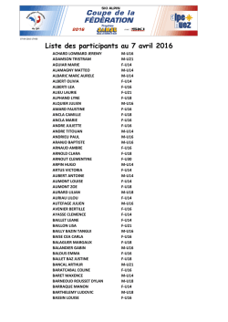 Liste des participants à ce jour (MAJ 07/04/2016)