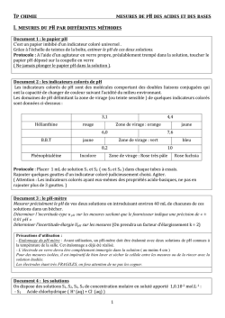 Tp chimie mesures de pH des acides et des bases 1 I. mesures du