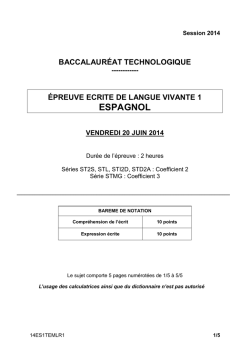 Sujet du bac STMG - Espagnol LV1 2014 - M&eacute;tropole