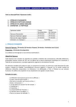 &Eacute;PREUVES ORALES - ADMISSION HEC DOUBLE DIPL&Ocirc;ME,