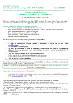 fiche de candidature - Institut sup&eacute;rieur de biotechnologies de Sfax