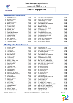 Liste des engagements - Comit&eacute; r&eacute;gional de natation de la R&eacute;union