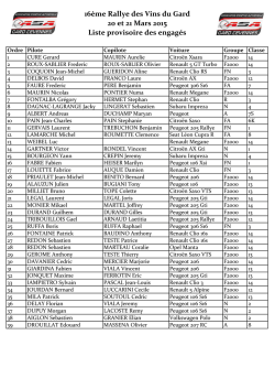 16&egrave;me Rallye des Vins du Gard 20 et 21 Mars 2015 Liste provisoire