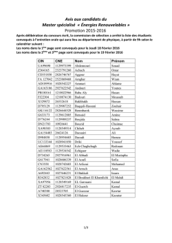 liste des candidats au concours oral