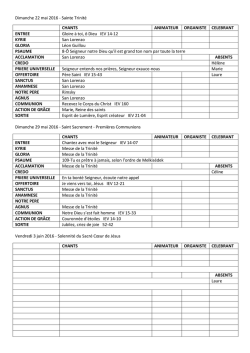 Programme de chants des mois de mai, juin et juillet 2016
