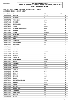 Epreuves d`admission LISTE PAR ORDRE DE MERITE DES