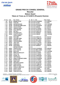 GRAND PRIX DU CONSEIL GENERAL R&eacute;sultat Slalom Geant