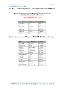 Liste des Candidats Ingénieurs Convoqués aux Entretiens