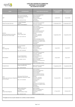 LISTE DES CENTRES DE FORMATION DISPOSANT D`UN