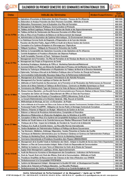 CALENDRIER DES SEMINAIRES DU PREMIER SEMESTRE 2015