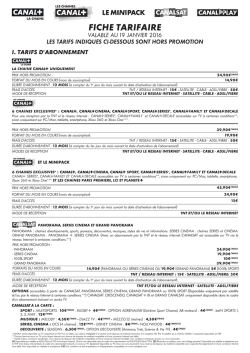 FICHE TARIFAIRE - Les Offres Canal