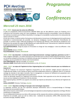 Programme de Conf&eacute;rences Mercredi 23 mars 2016