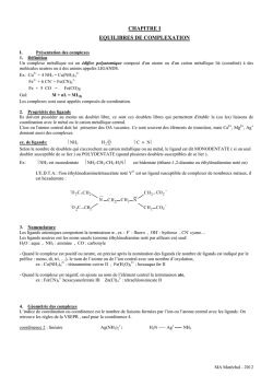 CHAPITRE I EQUILIBRES DE COMPLEXATION