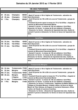 Semaine du 24 Janvier 2015 au 1 F&eacute;vrier 2015