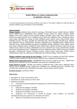 Compte rendu du Conseil Communautaire du 7 mai 2014