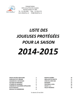 Liste des joueuses prot&eacute;g&eacute;es 2014-2015