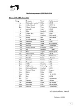 i&sup2; = -1 R&eacute;sultats du concours APROMARS 2014