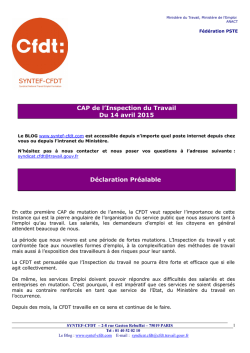 CAP de l`Inspection du Travail Du 14 avril 2015 D&eacute;claration Pr&eacute;alable