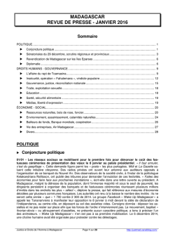 MADAGASCAR REVUE DE PRESSE - JANVIER 2016