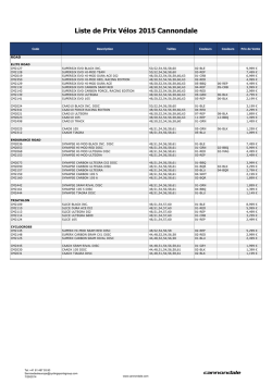 Liste de Prix V&eacute;los 2015 Cannondale