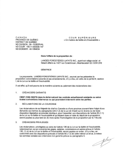 20 octobre 2014- proposition aux créanciers