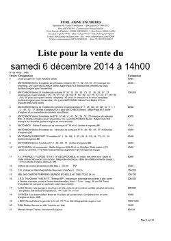 Liste pour la vente du samedi 6 d&eacute;cembre 2014 &agrave;