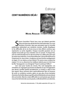 Cent numéros déjà - revue recherches internationales