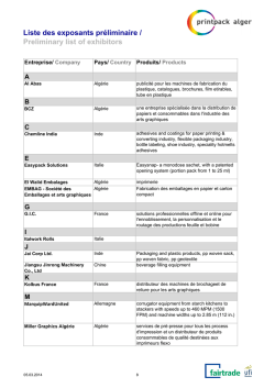 Liste des exposants préliminaire / Preliminary list of