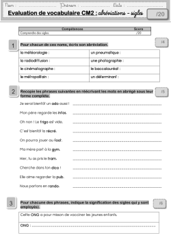 Evaluation de vocabulaire CM2 : abr&eacute;viations - sigles /20 1 3 2