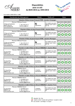 Disponibilit&eacute;s pour ce soir du 29/12/2015 au 02/01/2016