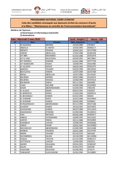Date : Mercredi 2 mars 2016 Local : Amphi 1 Heure : 16h