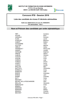 Liste des candidats admissibles