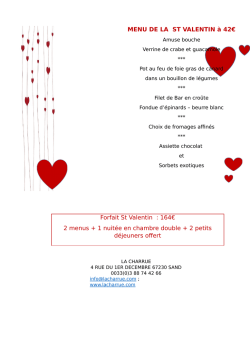 MENU DE LA ST VALENTIN à 42€ Forfait St Valentin