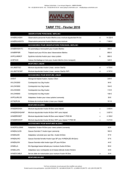 TARIF TTC - F&eacute;vrier 2016