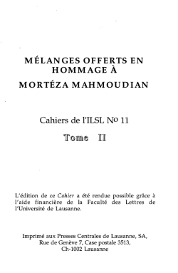 MELANGES OFFERTS EN HOMMAGE &Agrave; MORT&Eacute;ZA MAHMOUDIAN
