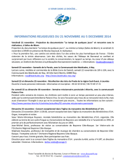 informations religieuses du 21 novembre au 5 decembre 2014