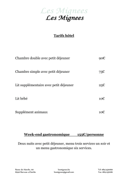 Nos tarifs h&ocirc;tel